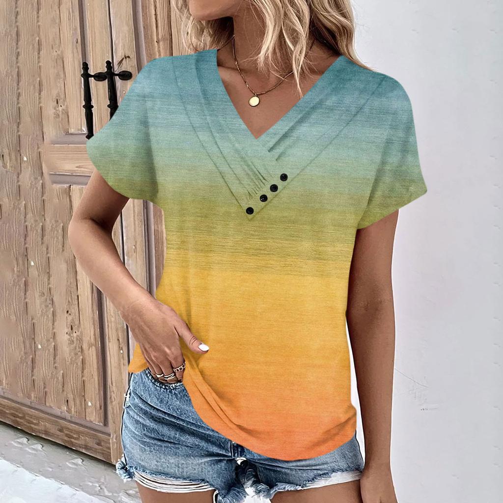 Summer Tops For Women Pattern For Women V-Neck Short Sleeve Comfy Womens Tops Oversized Tshirts