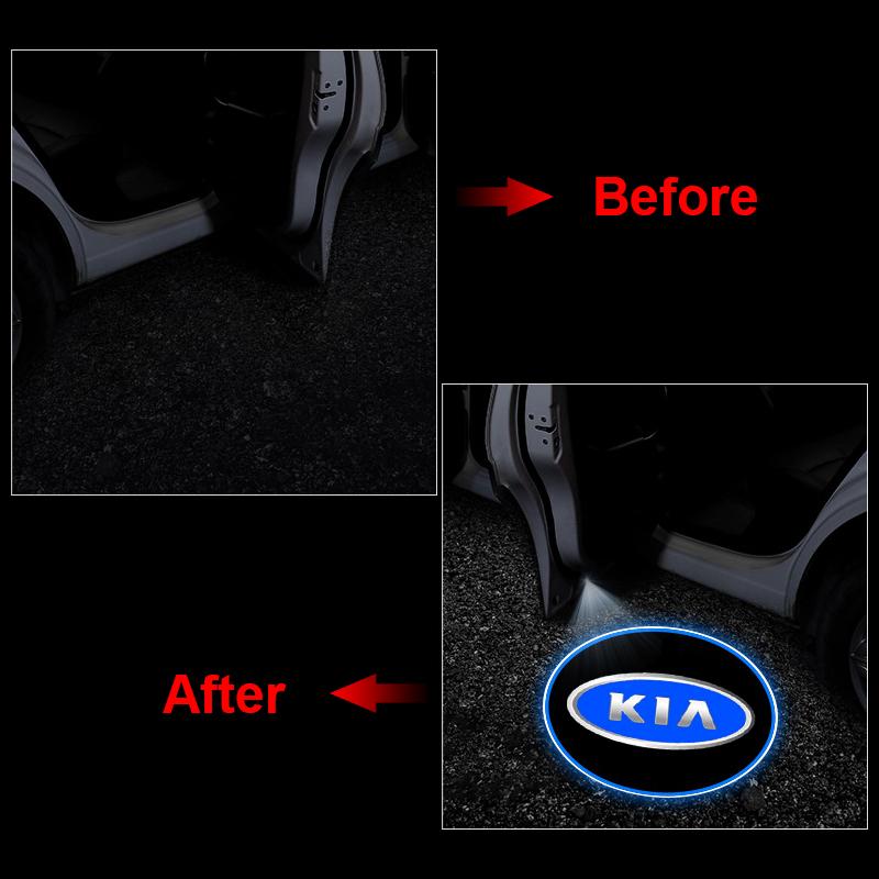 2 шт. Светодиодная подсветка эмблемы двери автомобиля, приветственная лампа, беспроводной лазерный проектор для KIA Cerato Sportage R K2 K3 K5 K6 K7 K8 RIO 3 4 sorento picanto