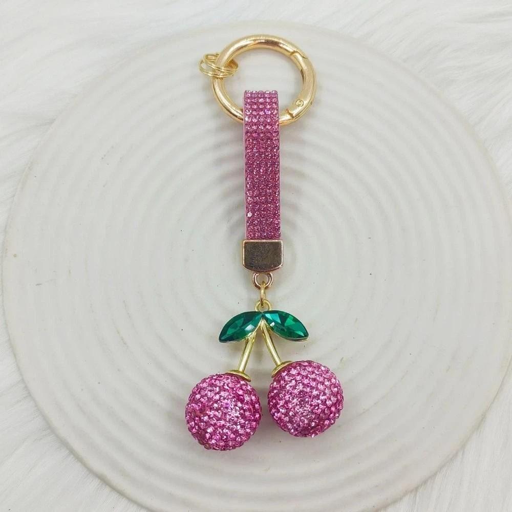 Korean Ins Full Rhinestones Cherry Keychain High-end Rhinestone Car Keyring Girls Boys