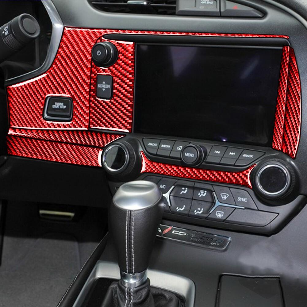 Red Carbon Fiber Center Control Trim Cover For Chevrolet Corvette C7 2014-
