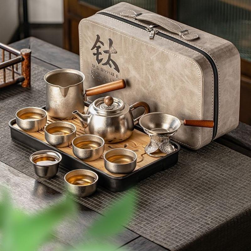 BEPAN Pure Titanium Tea Set Household New High-end Brewing Teapot Kung Fu Cup Plate Gift Box Holiday Gift