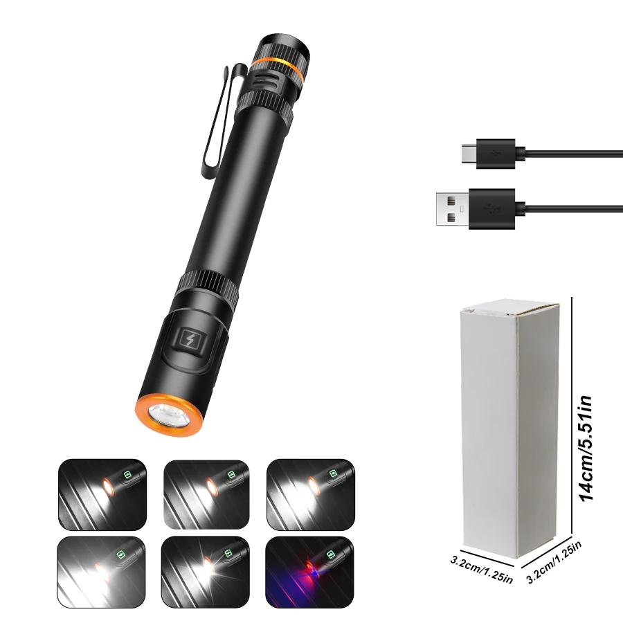 Светодиодный фонарик, перезаряжаемый через USB, супер яркий, 6 режимов, XPE-фонарь с зажимом для ручки, магнитом, рабочий свет, фонарь для кемпинга и рыбалки на открытом воздухе