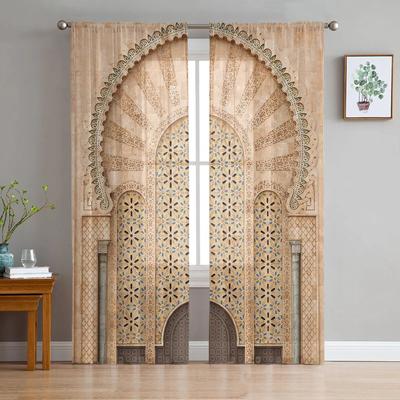 Желтые ворота, ажурные кружевные колонны с резьбой, прозрачные прозрачные шторы для спальни, праздничное украшение, оконная вуаль, тюлевая занавеска