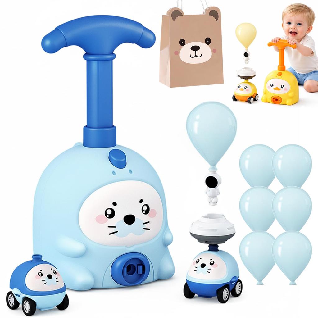 2026 New Children's Balloon Car, Animal Balloon Launcher Toy Set, Balloon Car Toy Pump Set with 2 Cars, 2-in-1 Races on Ground & Flies in Air, Stem