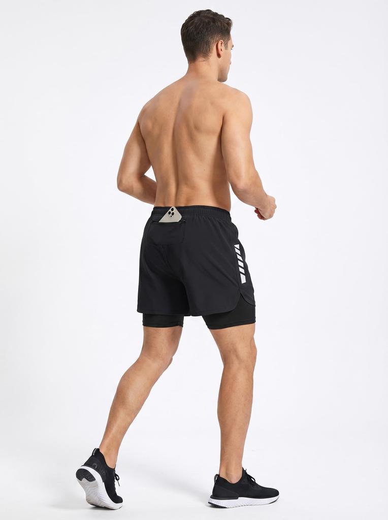Men's Gym Shorts Quick Dry Stretchy Compression Workout Shorts with Pockets for Running Athletic