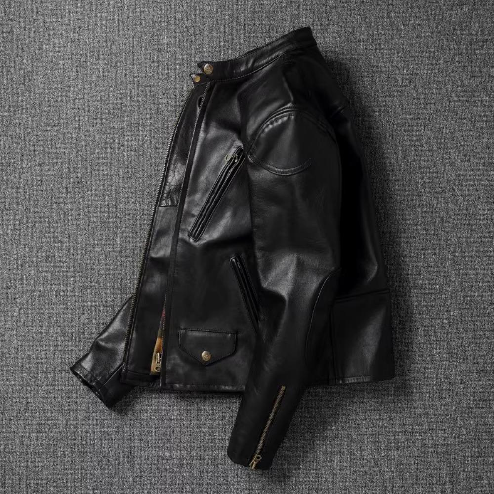 Китайский размер, стиль RL, верхний слой, вощеная конская кожа, куртка из натуральной кожи, мужская, воротник-стойка, коричневая, мотоциклетная, мужская, байкерская, осенняя