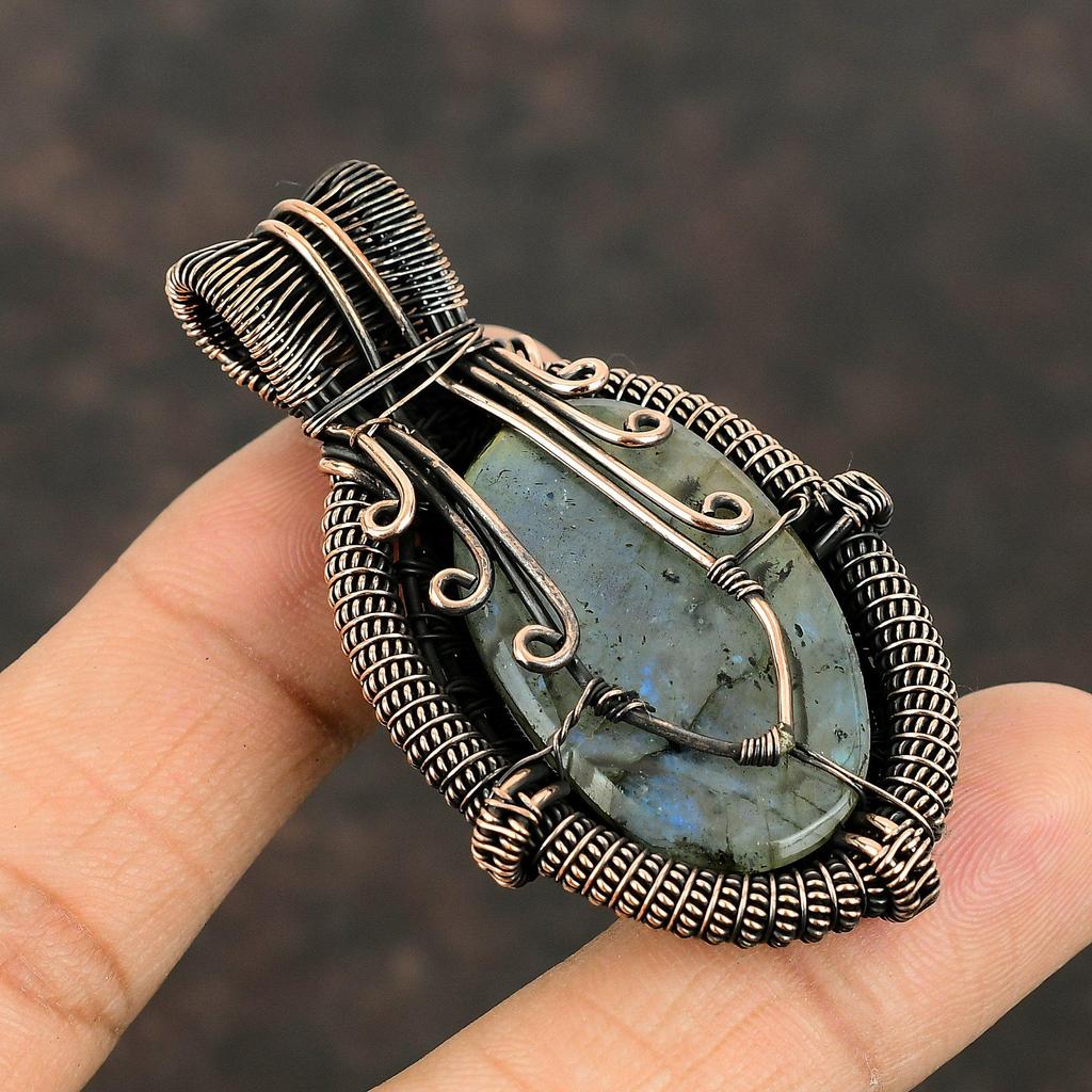 Кулон из лабрадорита, подвеска из медной проволоки, подвеска из настоящего драгоценного камня, кулон ручной работы из лабрадорита, ювелирные изделия из меди, дизайнерские ювелирные изделия, подарок на годовщину