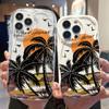 Кремовый волнистый изогнутый силиконовый глянцевый мягкий чехол с принтом заката и кокосовой пальмы, задняя крышка мобильного телефона для iPhone, Samsung, Xiaomi