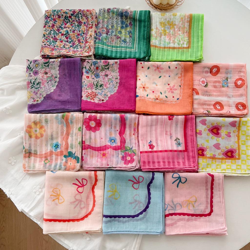 Retro Countryside Small Square Scarf French Artistic Cotton And Linen Scarf Women'S Spring And Autumn Summer Sun Shading And Sun Protection Headscarf