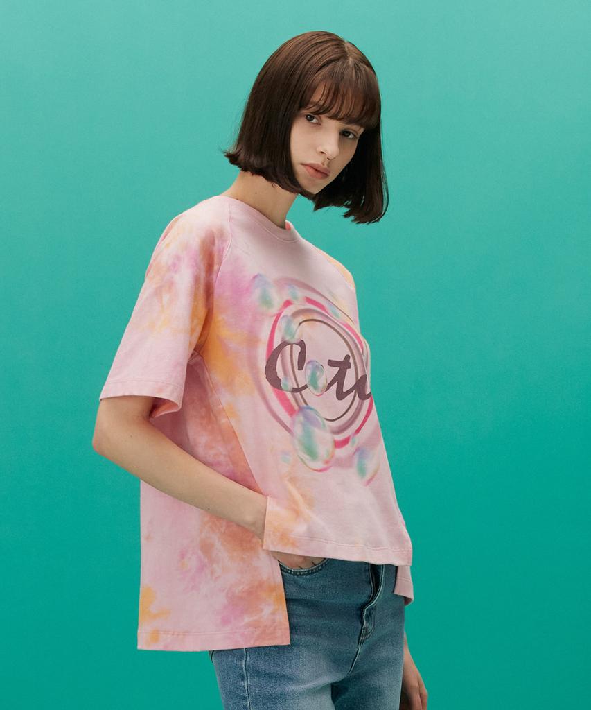 CETU Tie-Dye Logo Print T-Shirt Pink