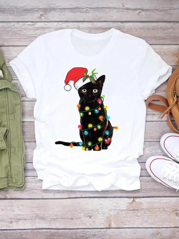 Printed Lady Clothing Fashion Christmas Women Plaid Truck Tree Trend 90s Short Sleeve TShirts New Year Graphic T Top Tee