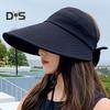 Women Outdoor Hat Long Brim Face Protection Adjustable Circumference Empty Top Pure Color Lightweight Gardening Travel Sun Cap