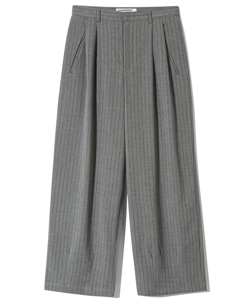 BASEMOMENT Double-Pleated Wide Striped Slacks Gray