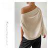 Женская рубашка с косыми плечами и длинными рукавами, однотонная, сексуальная, с открытыми плечами, свободная, темпераментная, атласные блузки и рубашки