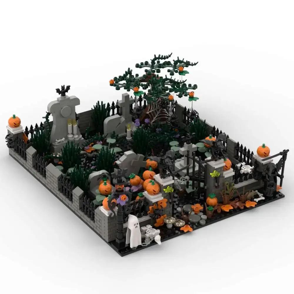 MOC Хэллоуин дом с привидениями набор строительных блоков игрушка DIY сборка сцена ужасов кладбище строительная комбинация украшение для вечеринки подарок