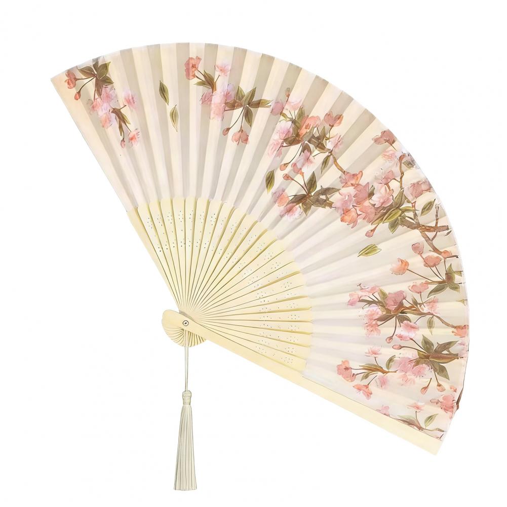 Summer Fan Chinese Style Folding Fan with Flower Bird Print Faux Silk Bamboo Handheld Fan Portable Summer Accessory for Women