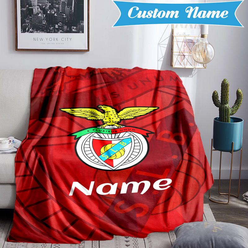Custom Name Benfica Crest Blanket Lightweight Ideal Bedding Blanket Perfect for Travel, Camping, Living Rooms, Sofas, Christmas gift