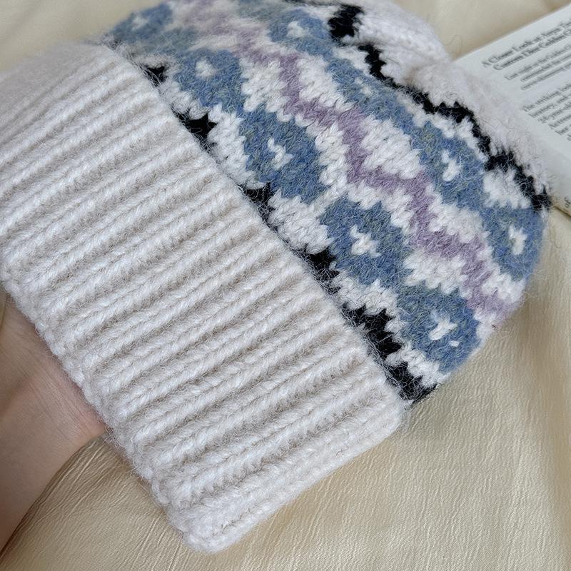 Женская вязаная шерстяная зимняя шапка Luochi в стиле Fair Isle - Ретро, теплая, стройнящая лицо, мешковатый дизайн