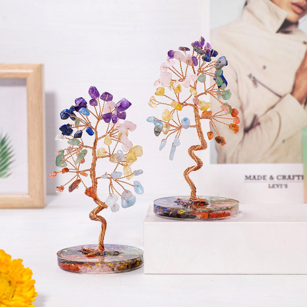 1 шт. Натуральные камни 7 чакр лечебные кристаллы камни дерево домашний офис стол гостиная фэн-шуй украшение для удачи