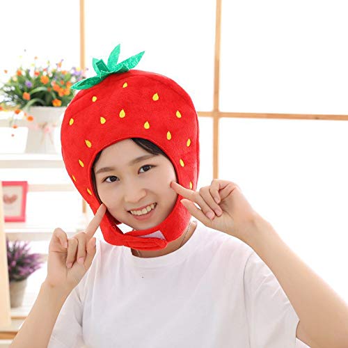 Bestmaple Animal Cap Costume Plush Fluffy Moko Hat Strawberry Cosplay Mask