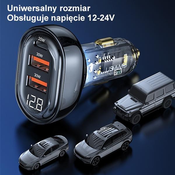USAMS Car Charger 2xUSB+1xUSB-C 80WFast Charge blue CC159CC02 (US-CC159)