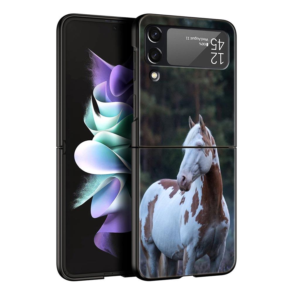 Чехол для телефона с изображением животного Лошадь для Samsung Galaxy Z Flip 6 5 4 3 Чехол для Samsung Z Flip3 Flip4 Flip5 Flip6 Черный Жесткий Поликарбонатный Чехол