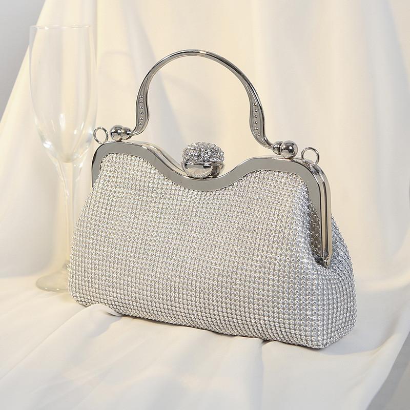 Retro Pearl Style Shell Shaped Handbag With Sparkling Water Diamond Decor For Parties And Casual Wear