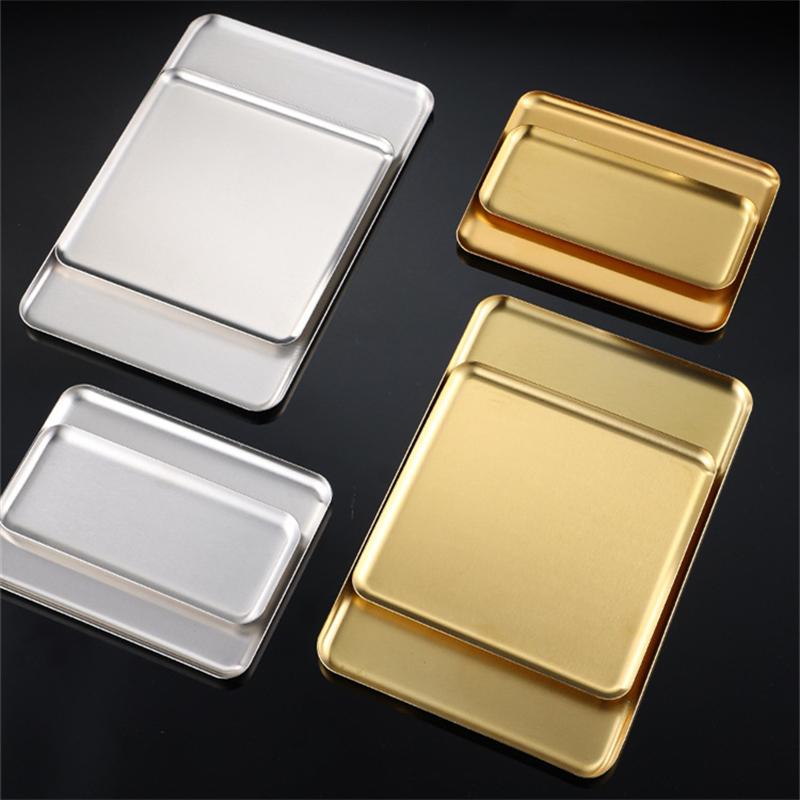 Сервировочная тарелка из серебряной и золотой нержавеющей стали, ресторан, барбекю, шампуры, поднос для суши, большой неглубокий поднос, тарелки для хранения продуктов на кухне