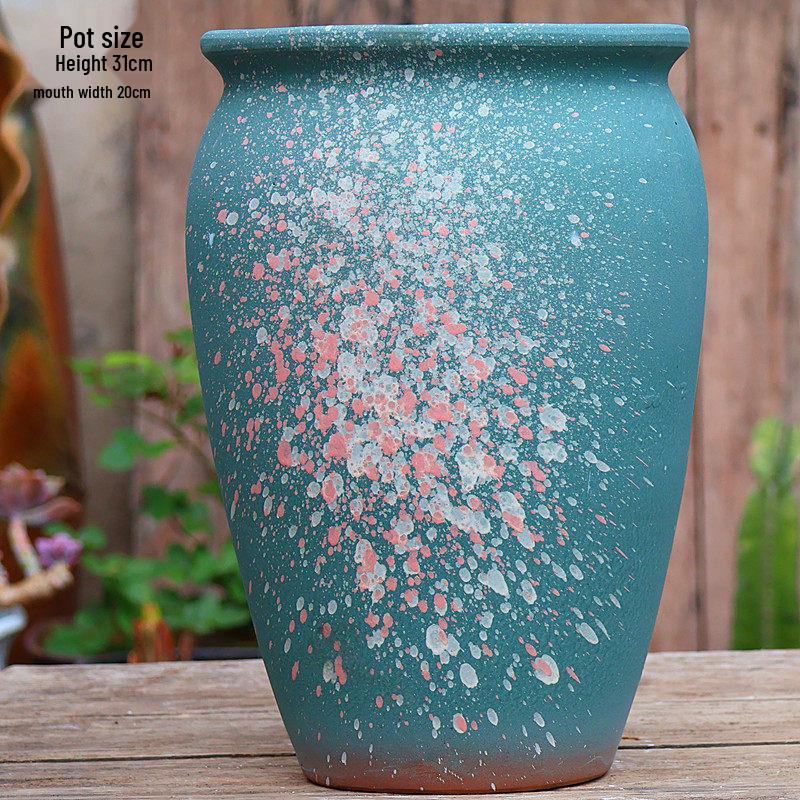 Hand-painted Retro Ceramic Plant Pot for Outdoor Decor - Large, Breathable Design for Succulents and Green Plants