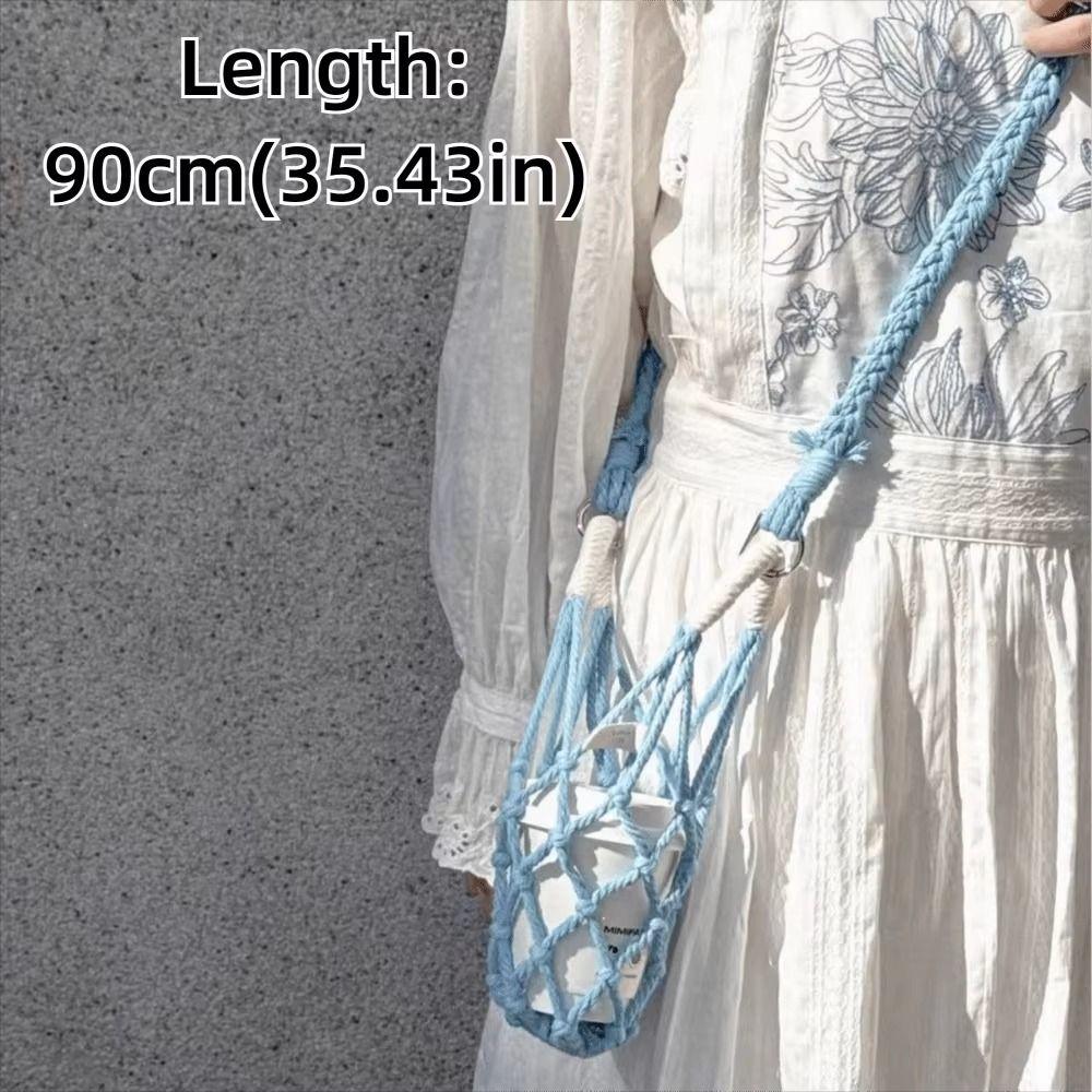 Cotton Rope Crochet Cup Holder Breathable Foldable Portable Coffee Cup Bag Easy To Carry with Strap Hollow Out Cup Sleeve Mugs