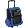 2-in-1 Pet Carrier Backpack for Dogs and Cats with Side Pockets, Telescopic Handle and Wheels, 42x25x55cm, Blue