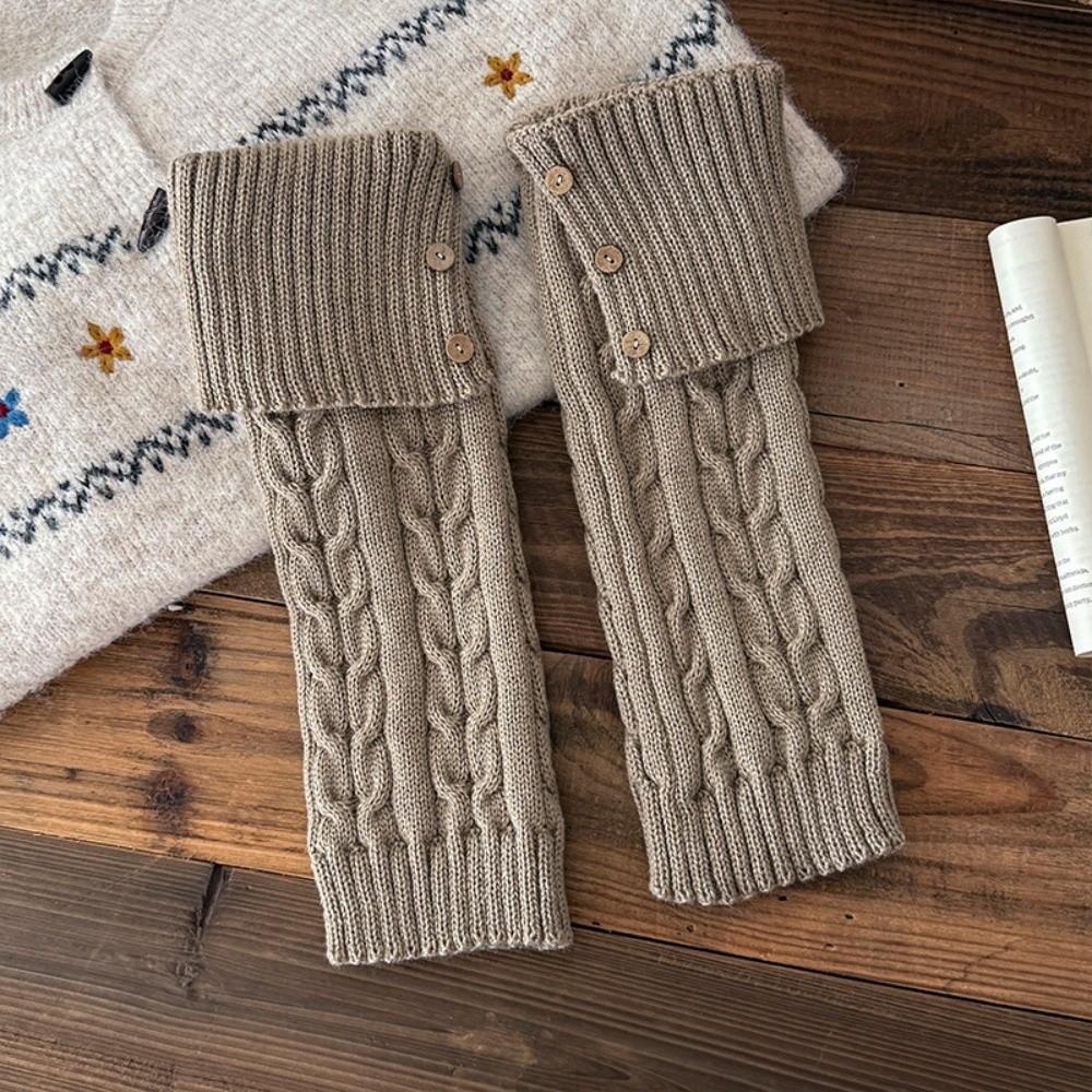 New Button Leg Warmers Twist Wool Boot Cuff Maillard Color Crochet Design Long Leggings Girls