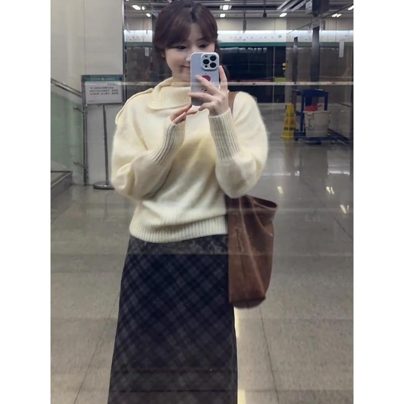 Women S Loose Half Collar Knit Sweater Casual Lazy Style Soft Top