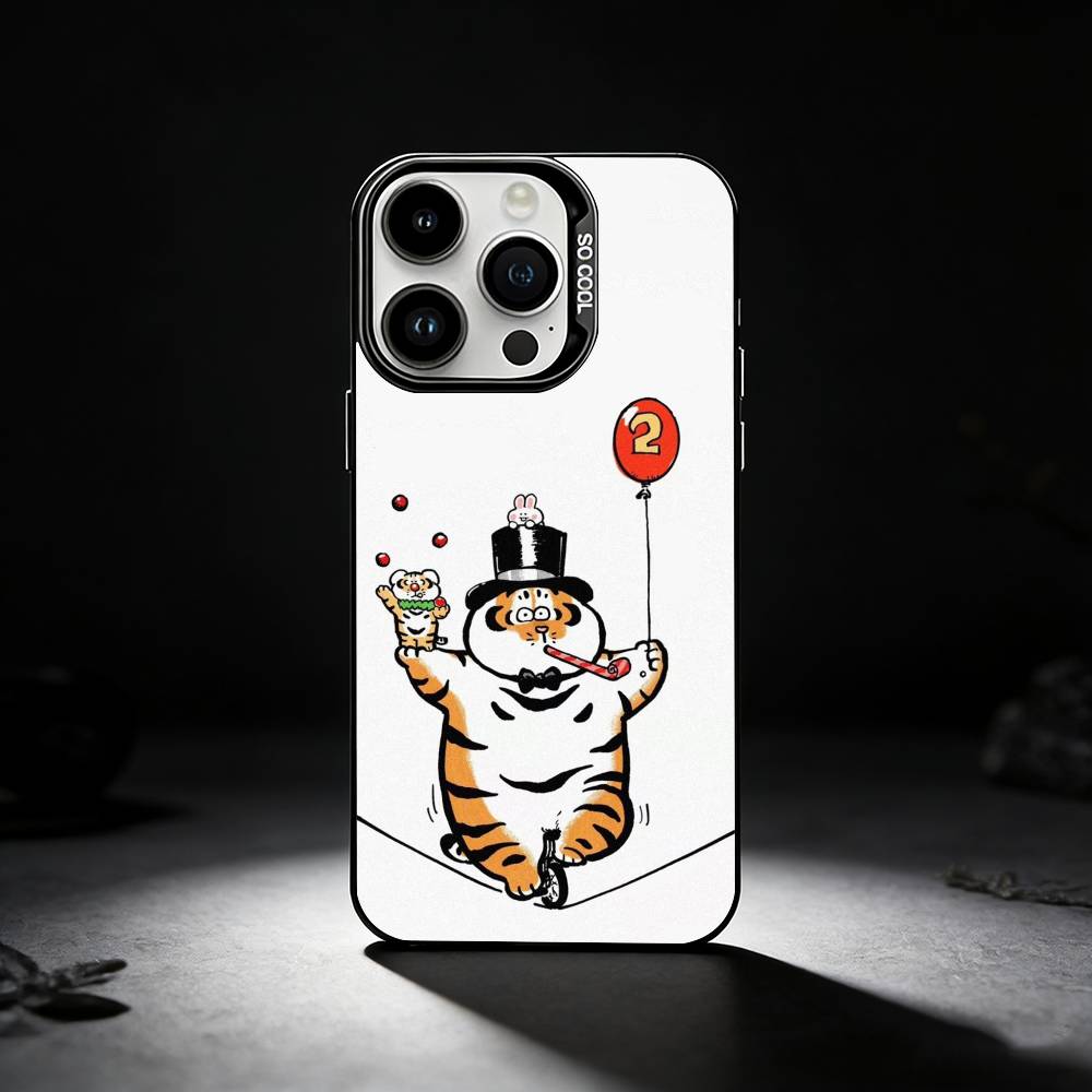 Fat T-Tiger Phone Case For iPhone 17,16,15,14,13,12,11 Plus,Pro Max,XS,Colored silver phone case