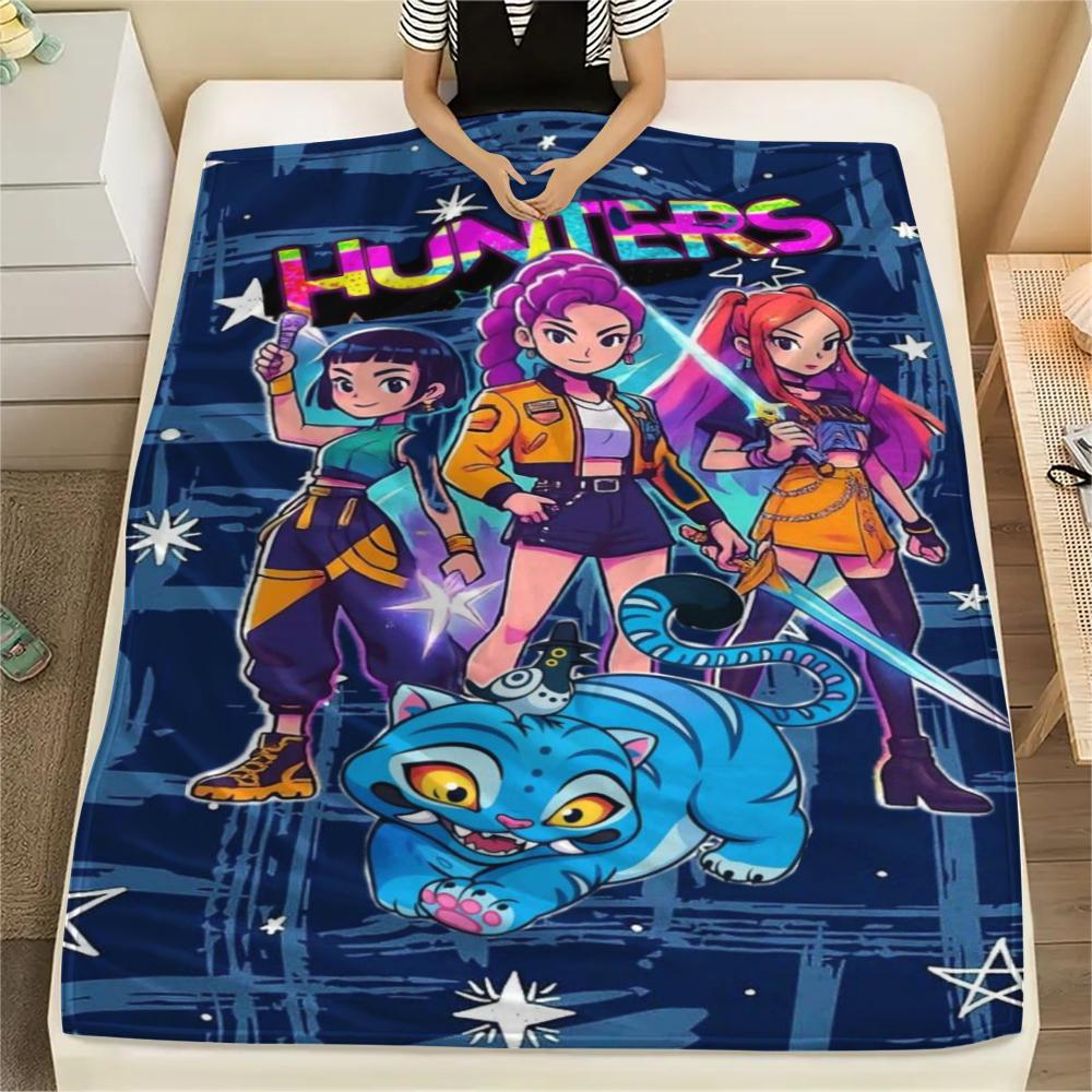 1Pc Kpop Demon Hunter Print Flannel Blanket, High quality Comfortable for All Seasons, Home Decor, Warmth and Comfort, Perfect for Gifts