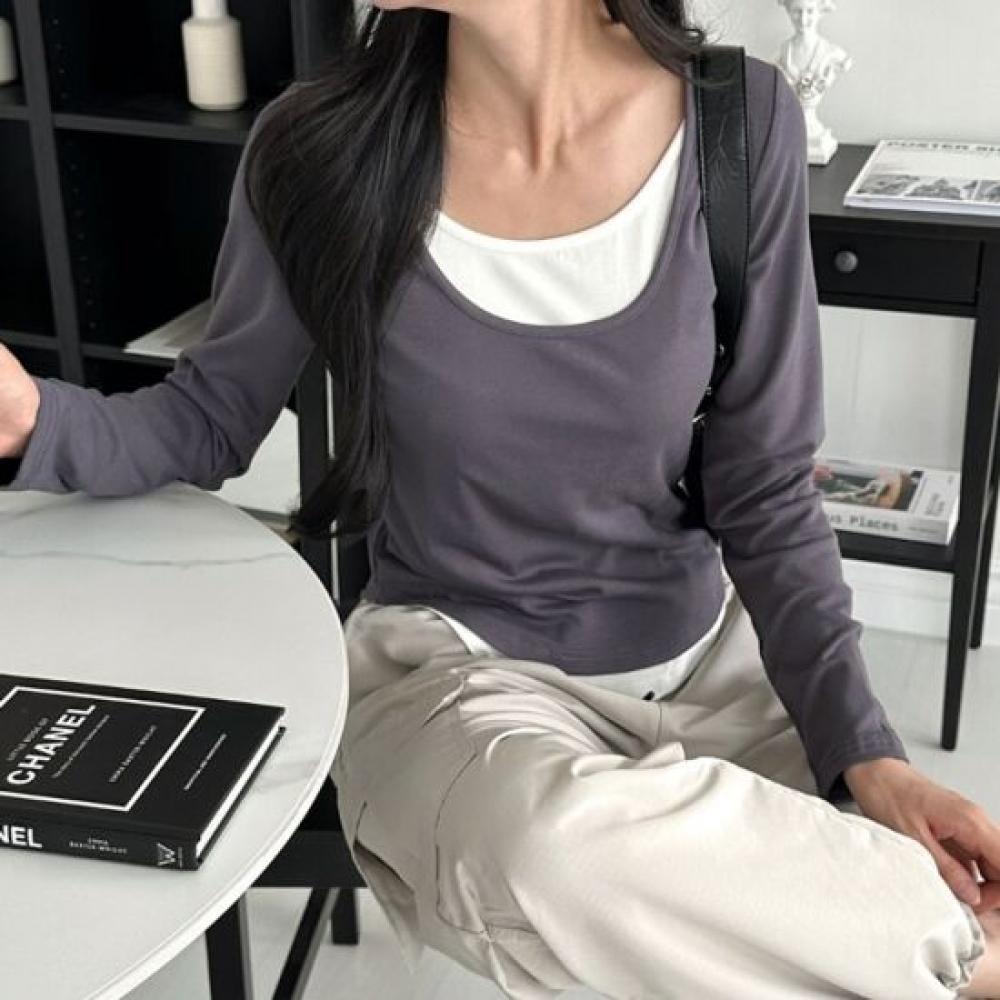 Shop Women S Layered Color Block Square Neck Long Sleeve Tee Won wSh wfhS7hb