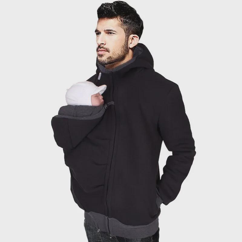 European & American Multifunctional Kangaroo Dad & Mom Sweatshirt with Nursery Pouch – Autumn/Winter Men's Clothing