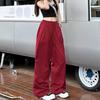 Red Curved Knife Pants for Women Thin Straight Leg Lazy Relaxed Sporty Trousers Khaki Black Loose Casual Wide Leg Pants