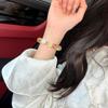 Handmade French Style Bracelet Women With Natural Yellow Fluorite Gold Foil Resin Flower Lemon Quartz Beads 12mm