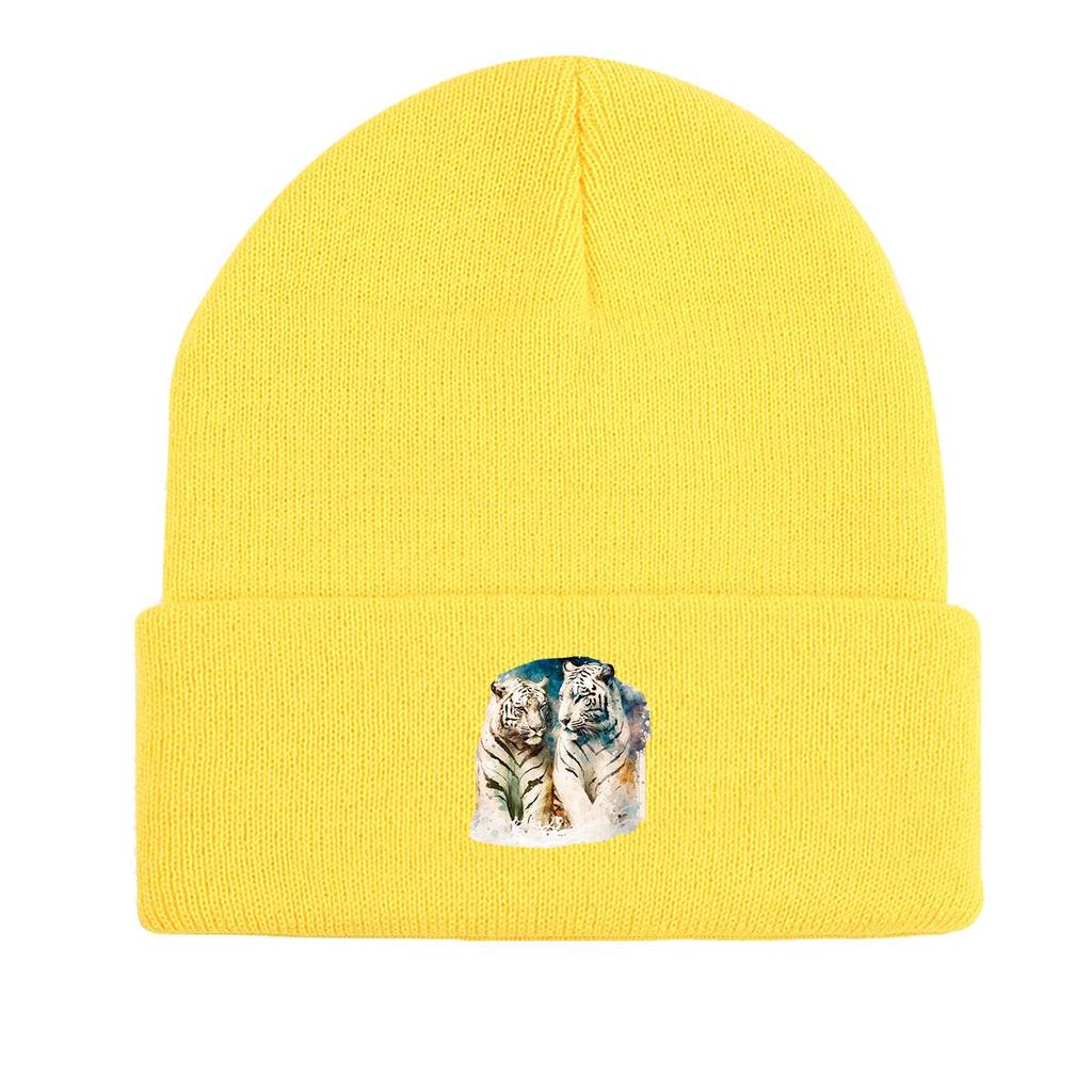 Tiger Lovers Warm Knitted Hat Beanie, Animal Skullies Beanies Autumn Elastic Simple Bobble Hat Knit Cap Beanie