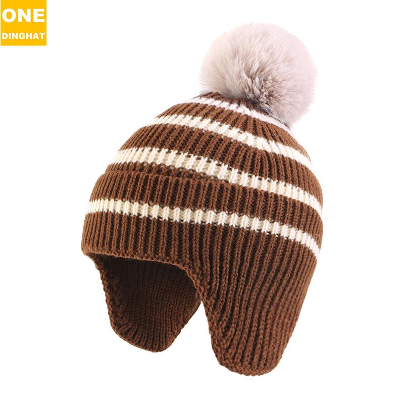 Детская вязаная шерстяная шапка-ушанка для отдыха на природе, детская полосатая бейсболка, лыжная шапка