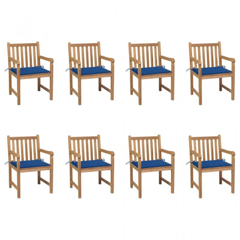 Day and Night - Day and Night Garden Chairs 8 Units Solid Teak Wood Royal Blue Cushions