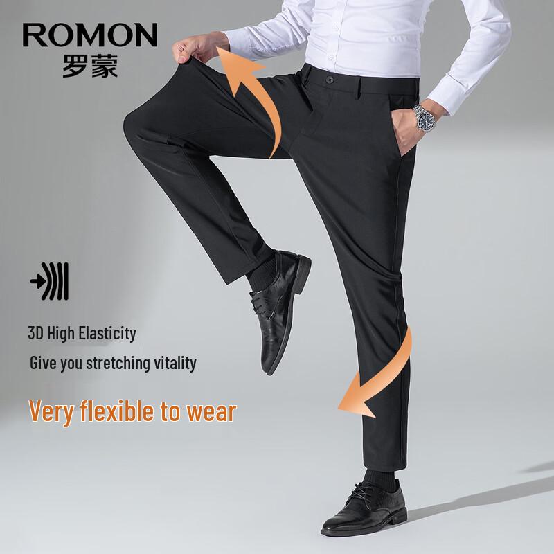 ROMON Men's Winter Fleece-Lined Business Casual Straight-Leg Trousers