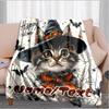 1PC Custom Name Halloween Cat Witch Hat outdooor Flannel blankets Throw Blanket All-Season Throw Gift Bedspread for Couch, Bed, Camping Holiday Birthd