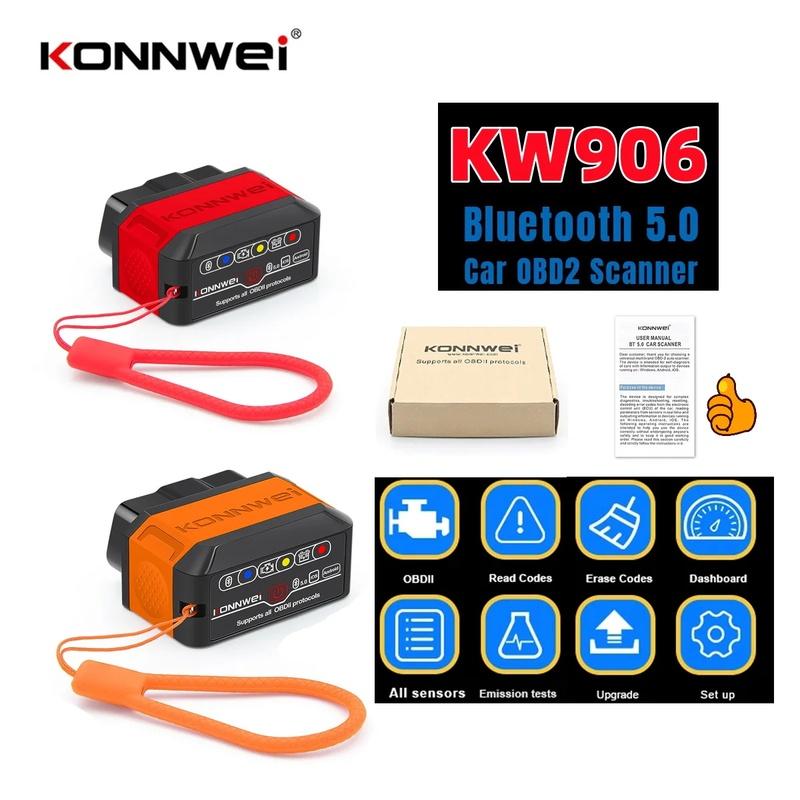 KONNWEI KW906 ELM327 V1.5 Pic18F25K80 OBD2 Сканеры Bluetooth 5.0 Для Android/IOS OBD 2 Автомобильный диагностический инструмент Считыватель кодов PK iCar2
