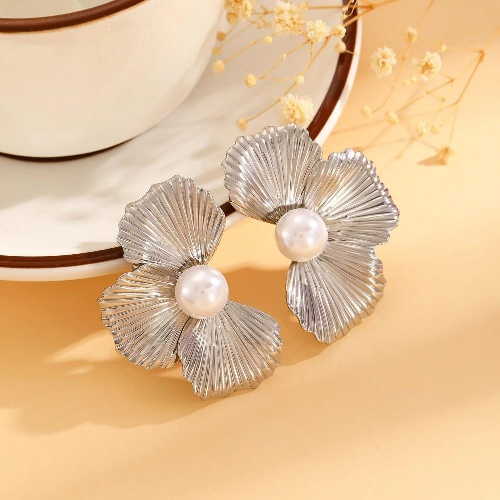 Металлические серьги-капли в виде листьев, Преувеличенные серьги-подвески в виде лепестков, Вечерние аксессуары для ушей