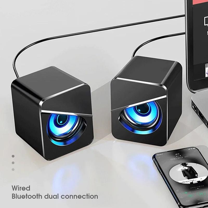 USB Проводные Компьютерные Колонки 4D Потрясающий Стерео Объемный Звук Светодиодные ПК Колонки Игровые С Басами Проводные Для Настольного Компьютера Ноутбука