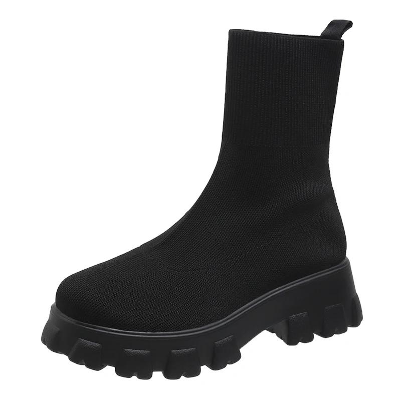 Классика осень зима новые носки обувь для женщин на толстой подошве повседневные вязаные короткие ботинки без застежек большого размера
