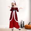 Women Christmas Dress Santa Cosplay Off Shoulder Color Matching Retro Yoyal Style with Belt And Hat
