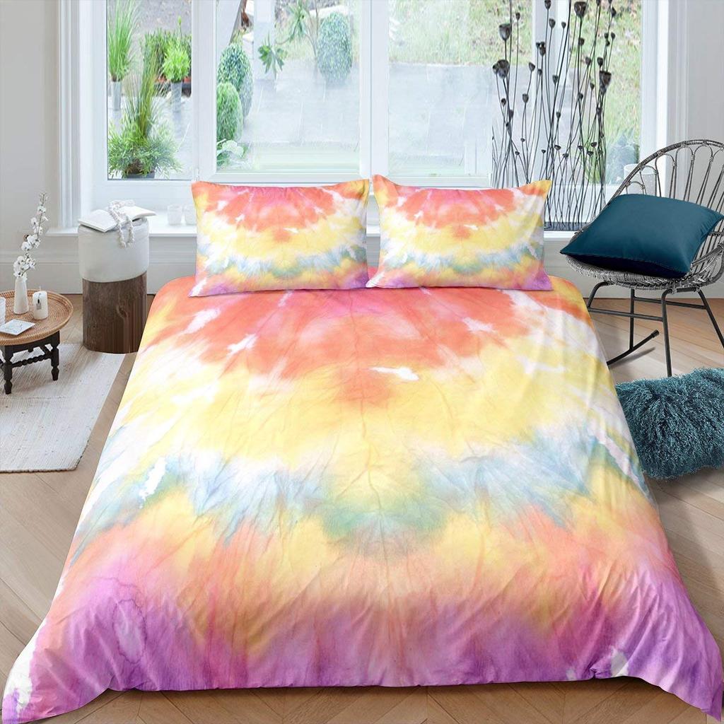 Cartoon Rainbow King Queen Duvet Cover Kids Girls Colorful Clouds Bedding Set Love Heart Comforter Cover Polyester Quilt Cover